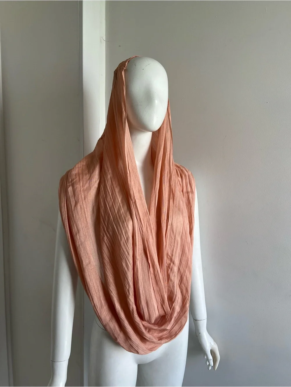 Look Peach Orange Infinity Lightweight Multifunctional Scarf Silk Cotton Blend